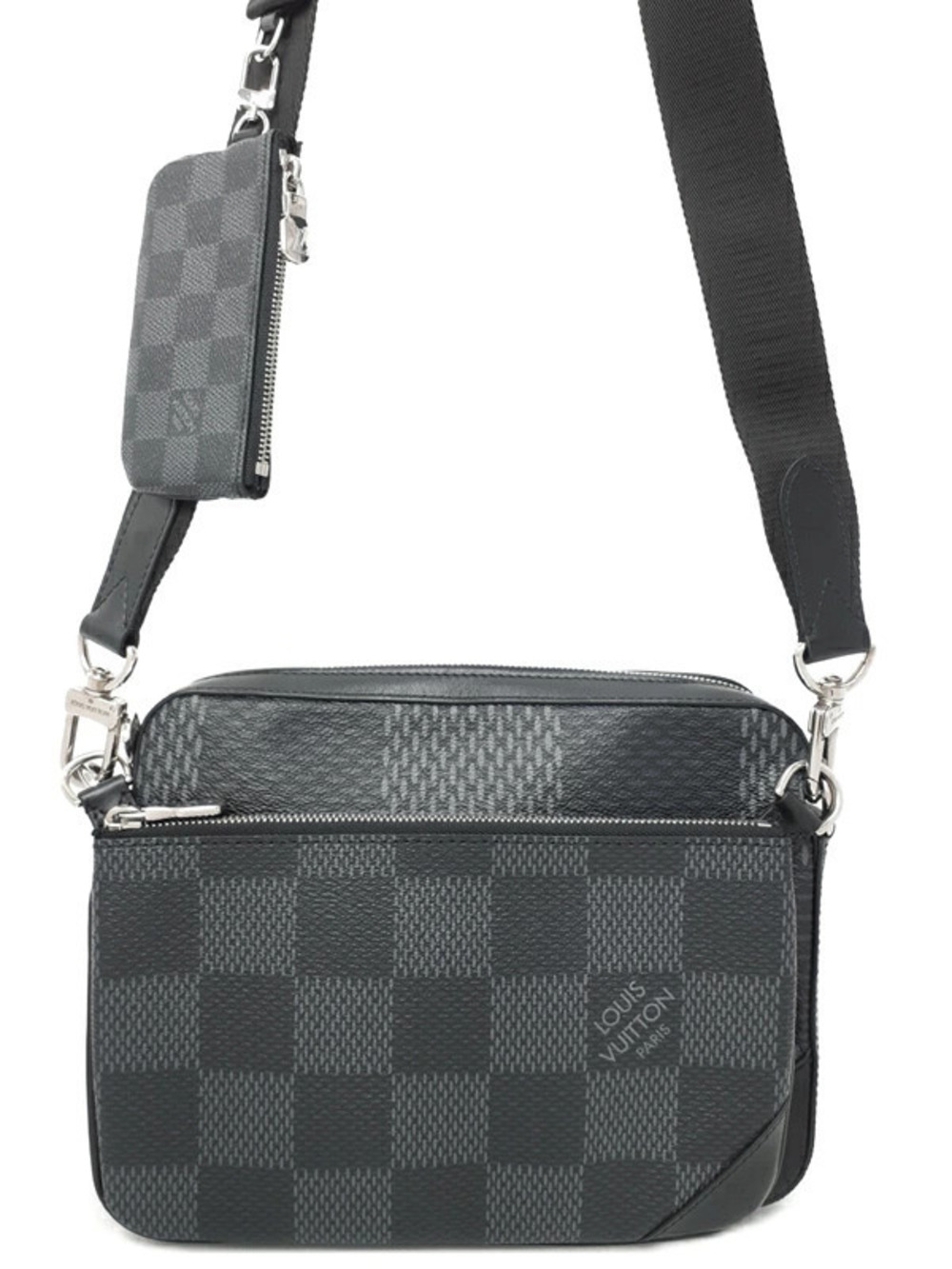 Louis Vuitton Damier Trio Messenger Crossbody Bag Canvas Leather Graphite Black